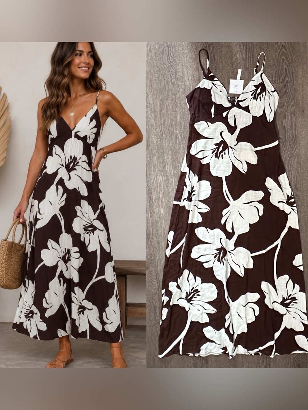 Paper Heart Linen Blend chocolate brown white Dress Size XL NWT ANTHROPOLOGIE